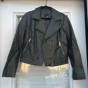 Dark green/brown (not quite black) Collection B New York “leather” moto jacket